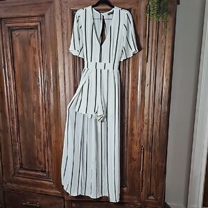 Crystal Doll Black and White Striped High Low Dress